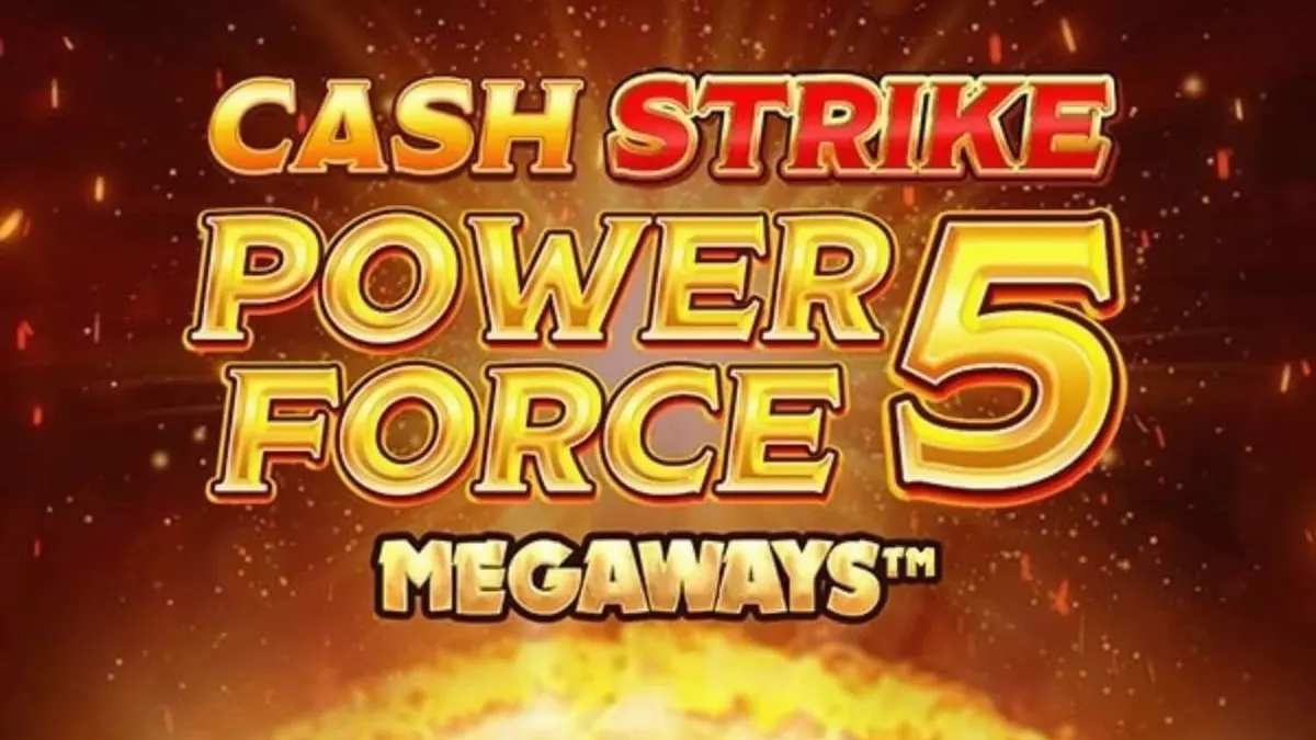 Tampilan visual slot Cash Strike Power Force 5 Megaways dengan simbol buah klasik dan elemen modern.
